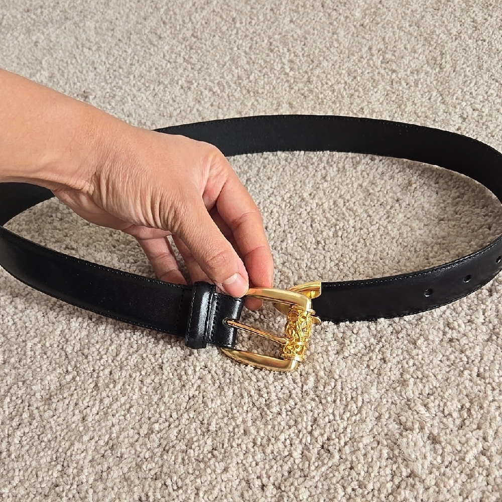 Brighton Black Leather Belt with Gold Buckle